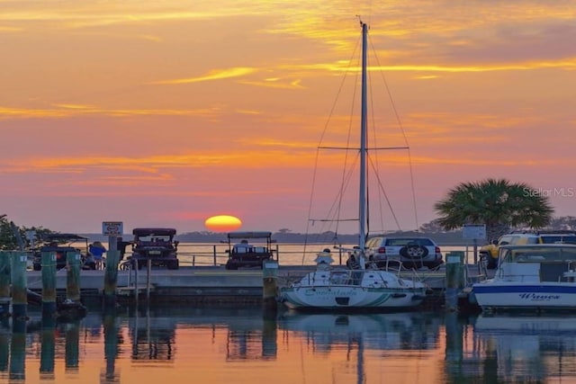 water view featuring a dock