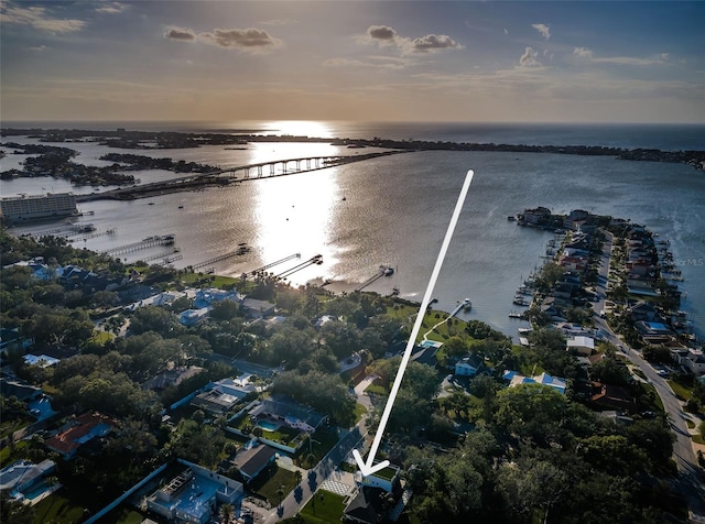 aerial view at dusk of a water view