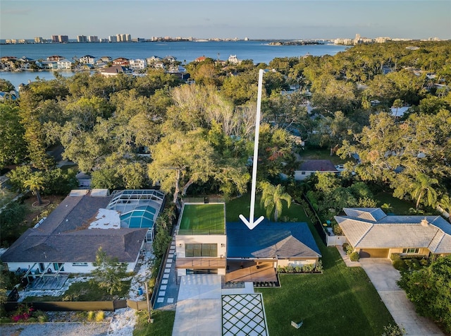 drone / aerial view of a nearby body of water