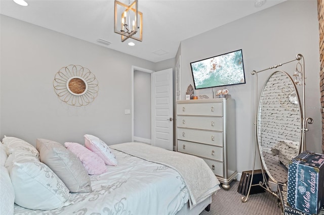 21642 Emory Oak Pl, Land O Lakes, FL 34637 - carpeted bedroom with baseboards, a chandelier, and recessed lighting