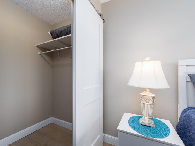 walk in closet with wood finished floors
