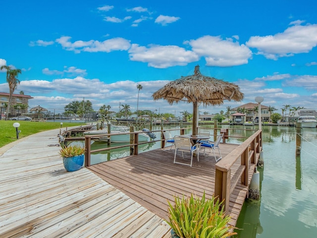 dock area with a water view