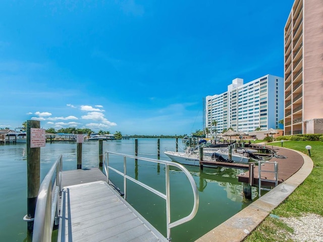 dock area with a water view