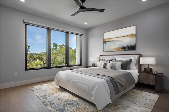 607 W Euclid Ave Unit 3, Tampa, FL 33602 - bedroom featuring recessed lighting, baseboards, wood finished floors, and ceiling fan