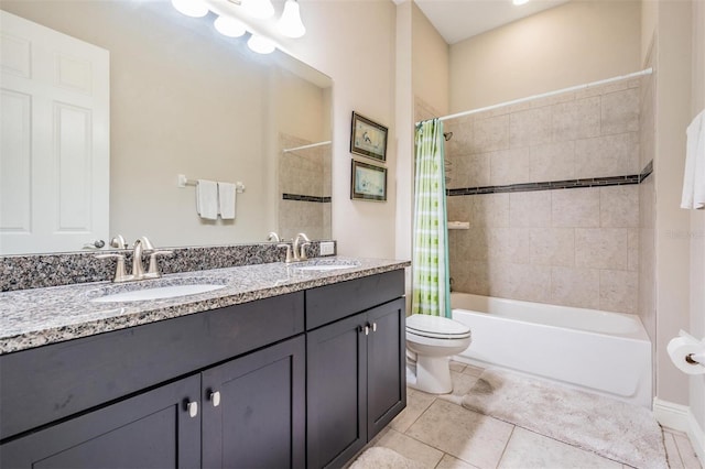32242 Summerglade Dr, Wesley Chapel, FL 33545 - full bath with toilet, shower / tub combo, tile patterned flooring, and double vanity