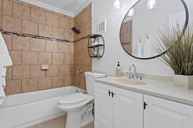 full bathroom featuring toilet, shower / bathtub combination, vanity, and tile patterned floors