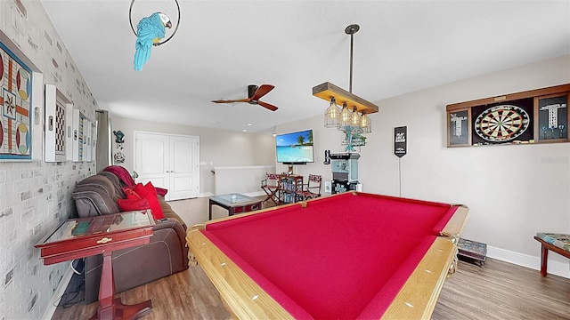 5040 Inshore Landing Dr, Apollo Beach, FL 33572 - rec room featuring wood finished floors, billiards, a ceiling fan, and baseboards