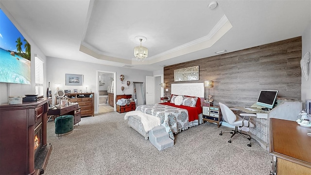 5040 Inshore Landing Dr, Apollo Beach, FL 33572 - bedroom with a tray ceiling, carpet, a chandelier, and a desk
