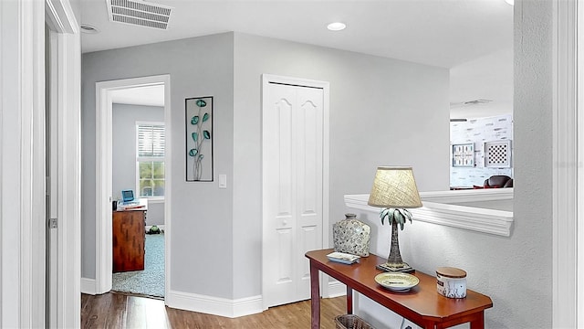 5040 Inshore Landing Dr, Apollo Beach, FL 33572 - corridor with wood finished floors and baseboards
