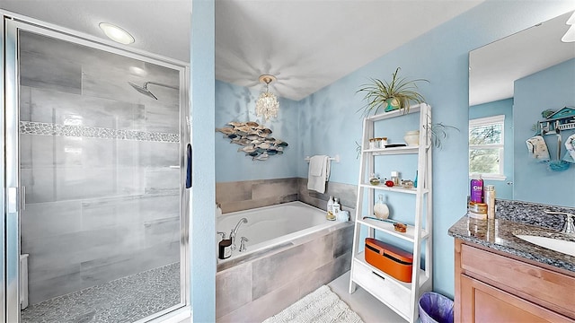 5040 Inshore Landing Dr, Apollo Beach, FL 33572 - bathroom with a bath, a stall shower, and vanity