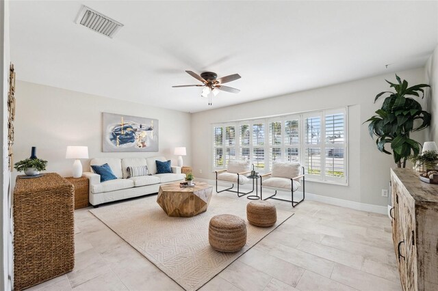 3912 Doral Dr, Tampa, FL 33634 - living room with a ceiling fan and baseboards