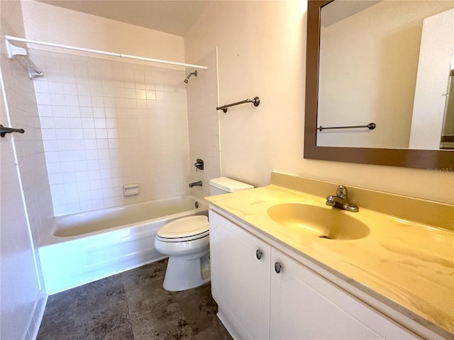 full bathroom featuring toilet, washtub / shower combination, and vanity