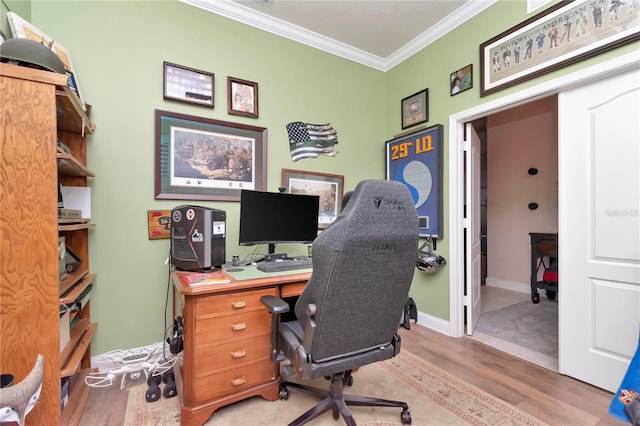 5103 Rushbrook Rd, Land O Lakes, FL 34638 - office featuring ornamental molding, wood finished floors, and baseboards