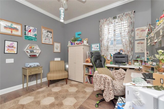 5103 Rushbrook Rd, Land O Lakes, FL 34638 - home office with wood finished floors, ornamental molding, and baseboards