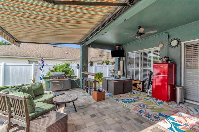 5103 Rushbrook Rd, Land O Lakes, FL 34638 - view of patio featuring outdoor lounge area, fence, ceiling fan, and grilling area
