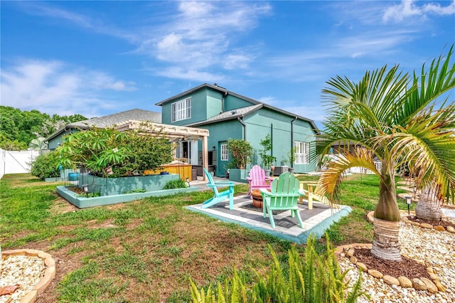 5103 Rushbrook Rd, Land O Lakes, FL 34638 - rear view of house with stucco siding, a pergola, a patio, and central air condition unit