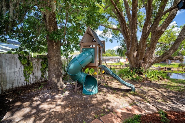 view of play area with fence