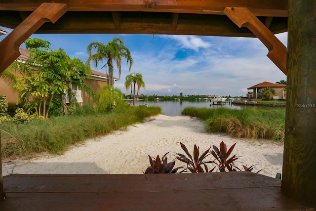 view of patio / terrace featuring a water view