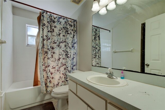 8110 Pond Shadow Ln, Tampa, FL 33635 - bathroom with toilet, vanity, shower / bath combination with curtain, and tile patterned flooring