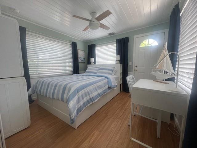 3031 56th St S, Gulfport, FL 33707 - bedroom featuring light wood-type flooring, a ceiling fan, and wooden ceiling