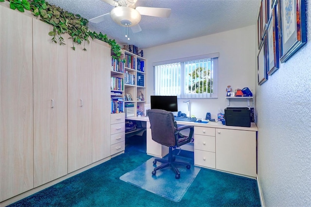 2504 Gulf Blvd Unit 201, Indian Rocks Beach, FL 33785 - office with carpet flooring, ceiling fan, a textured ceiling, and built in desk