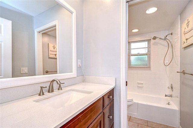 2524 Laurelwood Ln, Valrico, FL 33596 - full bath with tile patterned floors, toilet, vanity, bathing tub / shower combination, and recessed lighting