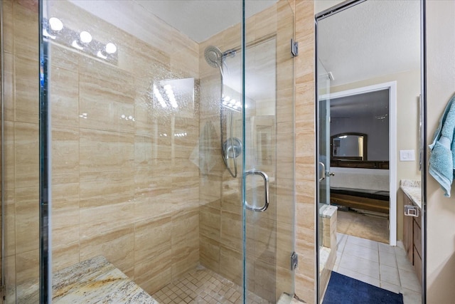 2626 2nd Ct, Palm Harbor, FL 34684 - full bathroom with a stall shower, tile patterned floors, and vanity