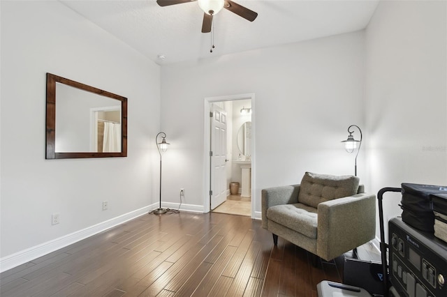 11624 Calf Path Dr, Tampa, FL 33626 - living area featuring baseboards, a ceiling fan, and wood finished floors