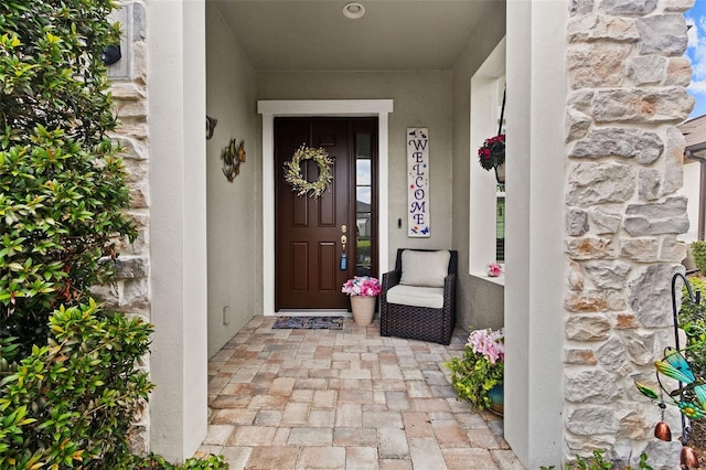 4195 Barletta Ct, Wesley Chapel, FL 33543 - entrance to property with stone siding and stucco siding
