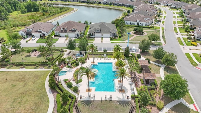 4195 Barletta Ct, Wesley Chapel, FL 33543 - aerial view of residential area featuring a pool area and a large body of water