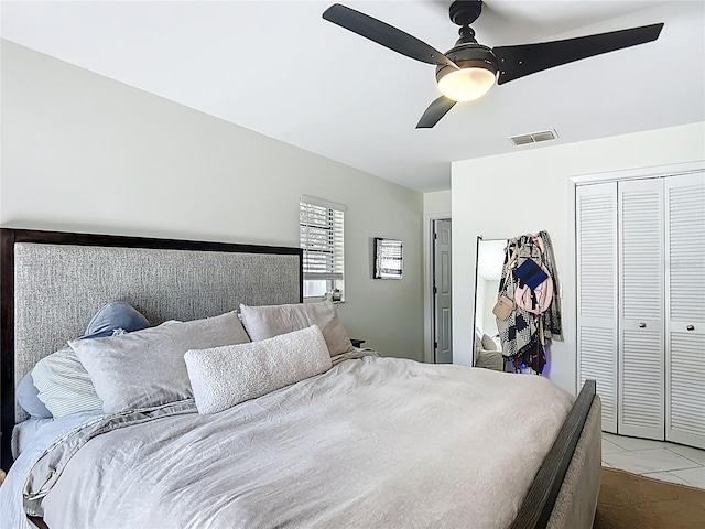 bedroom featuring a closet and a ceiling fan