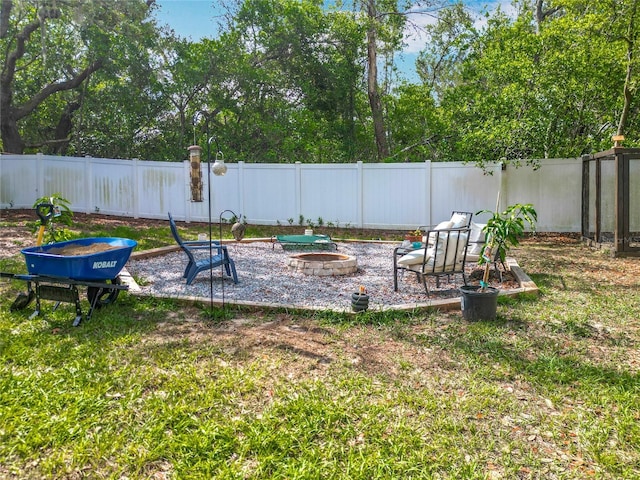 fenced backyard featuring an outdoor fire pit