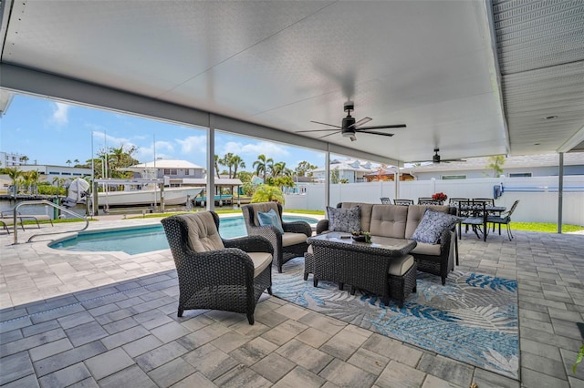 1769 Brookside Blvd, Largo, FL 33770 - view of patio / terrace featuring an outdoor living space, fence, and a ceiling fan