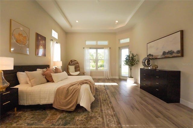 3888 Santa Caterina Blvd, Bradenton, FL 34211 - bedroom featuring dark wood-style flooring, a raised ceiling, and recessed lighting