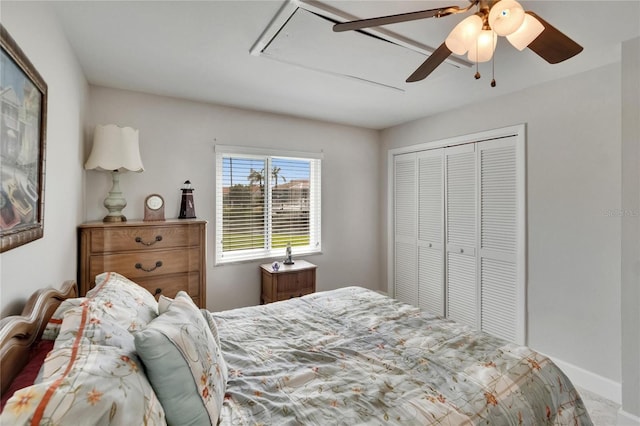 6530 Manila Palm Way, Apollo Beach, FL 33572 - bedroom featuring attic access, a closet, ceiling fan, and baseboards