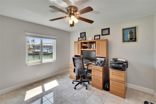 6530 Manila Palm Way, Apollo Beach, FL 33572 - office space featuring baseboards, a ceiling fan, and light tile patterned floors