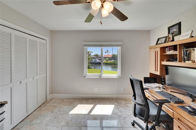 6530 Manila Palm Way, Apollo Beach, FL 33572 - office area featuring ceiling fan and baseboards