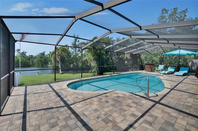 6530 Manila Palm Way, Apollo Beach, FL 33572 - swimming pool with a patio, a water view, a yard, and glass enclosure