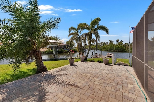 6530 Manila Palm Way, Apollo Beach, FL 33572 - view of patio / terrace featuring a water view and a boat dock