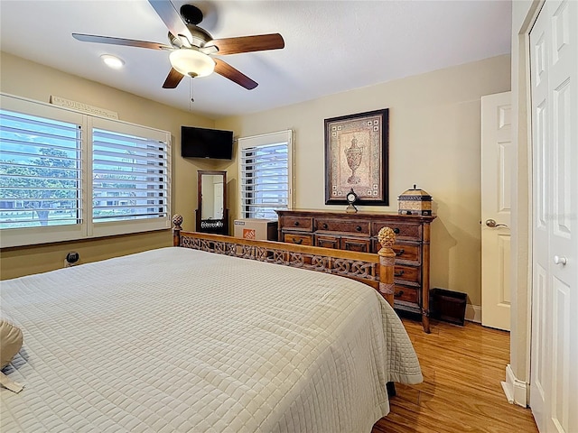 120 1st St E Unit 104, Saint Petersburg, FL 33715 - bedroom featuring wood finished floors, a closet, and a ceiling fan