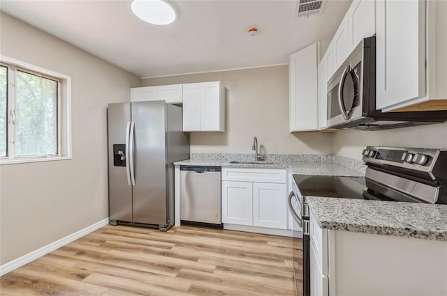 1727 Bonita Ave, Orlando, FL 32805 - kitchen featuring stainless steel appliances, a sink, white cabinets, and light wood-style flooring