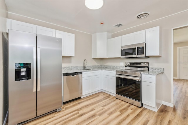 1727 Bonita Ave, Orlando, FL 32805 - kitchen featuring stainless steel appliances, a sink, light wood-style floors, and white cabinetry