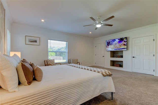 1089 Virginia St, Dunedin, FL 34698 - bedroom featuring crown molding, carpet floors, a ceiling fan, recessed lighting, and baseboards
