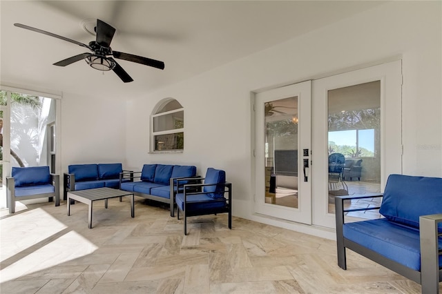 1089 Virginia St, Dunedin, FL 34698 - view of patio / terrace with french doors, outdoor lounge area, and ceiling fan