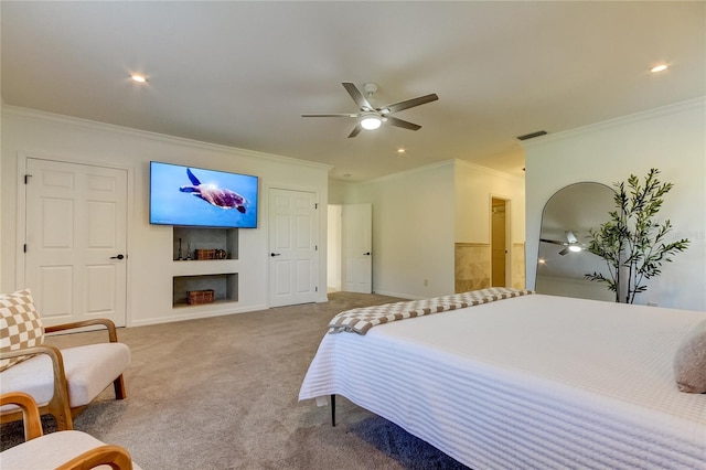 1089 Virginia St, Dunedin, FL 34698 - bedroom with crown molding, carpet, ceiling fan, recessed lighting, and baseboards