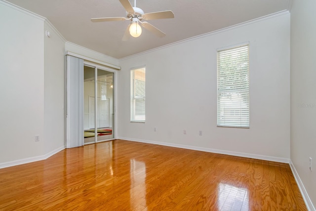 2214 Deerbrook Dr, Lakeland, FL 33811 - empty room with healthy amount of natural light, crown molding, light wood-style flooring, a ceiling fan, and baseboards