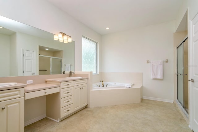 2214 Deerbrook Dr, Lakeland, FL 33811 - full bathroom featuring vanity, a shower stall, a bath, and recessed lighting