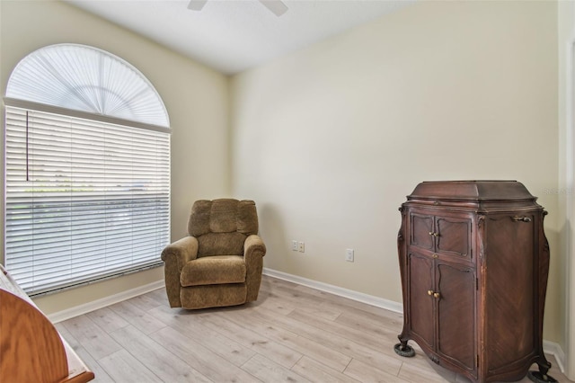 3762 Darston St, Palm Harbor, FL 34685 - living area featuring light wood-type flooring, ceiling fan, and baseboards