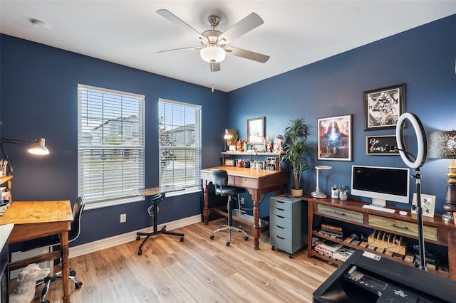 22294 Storybook Cabin Way, Land O Lakes, FL 34637 - office area with a ceiling fan, wood finished floors, and baseboards