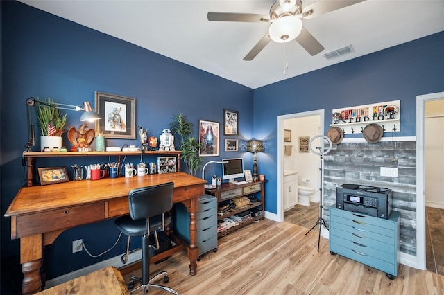 22294 Storybook Cabin Way, Land O Lakes, FL 34637 - office with wood finished floors, a ceiling fan, and baseboards